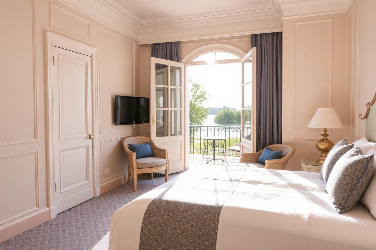 Helles Hotelzimmer mit Seeblick im Hotel Seeblick-Engel